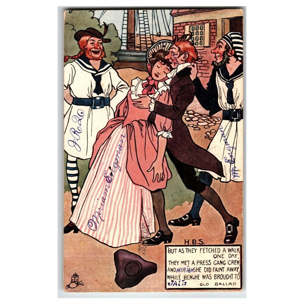 Raphael Tuck "Oilette" Press Gang Old Ballad Humorous Postcard 1909 Asheville NC